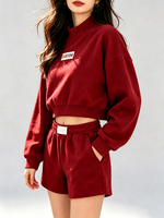 Sweat-shirt épais 350G pour femme, coupe ample, col rond, manches longues, personnalisable avec logo, ensemble survêtement polaire avec short