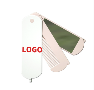Custom LOGO 2-in-1 Travel Hair Brush Handheld Mirror Comb Folding Portable Makeup Mirror Handle Comb Pocket Makeup Comb Mirror
