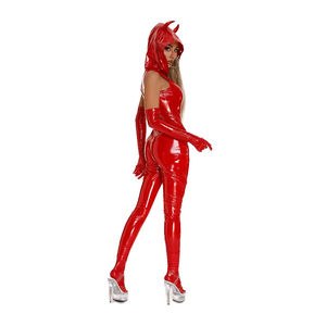<span class=keywords><strong>Combinaison</strong></span> en similicuir <span class=keywords><strong>rouge</strong></span> sexy pour femme, avec fermeture éclair et entrejambe ouvert, effet wetlook PVC <span class=keywords><strong>latex</strong></span>, style catsuit moulant, costume de démon reine - Product Image 4