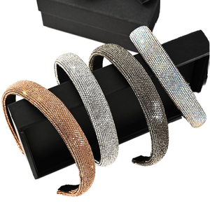 جديد على الطراز الكوري بسيط بحواف واسعة تغطية كاملة من حجر الراين عصابة رأس أسنان مانعة للإنزلاق إكسسوار شعر مع أحجار الراين بالكامل - Product Image 1