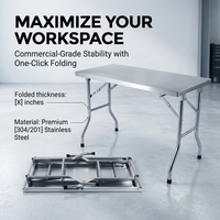 Mesa de Trabajo Plegable de Acero Inoxidable, Resistente, 500 Libras, 0.8mm, Mesa de Preparación Comercial, Patas Plegables Rápidas, Fácil de Usar en Camiones de Comida