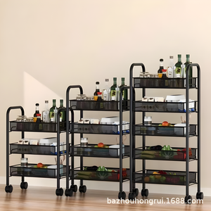 Đa-Chức Năng Phụ Kiện Nhà Bếp Lưu Trữ Tổ Chức Kim Loại Giỏ Kệ Trái Cây Rau Tổ Chức Xoay Xe Đẩy Giỏ Hàng - Product Image 1
