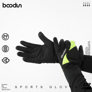Bodun Cycling <b>Gloves</b> Fleece Lined <b>Touchscreen</b> Windproof For Outdoor Riding Sports Adult Unisex Black Fluorescent Green - Product Image 2