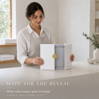 Boîte cadeau magnétique à double porte avec bord biseauté personnalisé, papier coton blanc gaufré