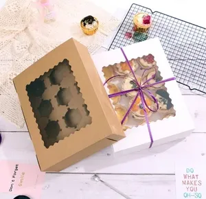Gebak Doos Met 6 Verdelers Cupcake Verpakking Cookie Dozen Groothandel Bakken Voedsel Papier Geschenkdoos Dessert Snoep Opvouwbare Kartonnen
