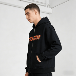 Sweat à capuche streetwear vintage oversize en polyester/coton 410 g/m² avec lettres imprimées DTG, effet délavé à l'acide, fermeture éclair, grammage lourd - Product Image 2