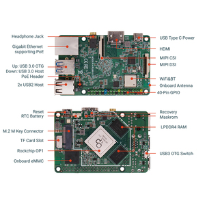 <span class=keywords><strong>Rock</strong></span> <span class=keywords><strong>Pi</strong></span> <span class=keywords><strong>4B</strong></span>+ Plus, ordinateur monocarte embarqué SBC, WIFI5, BT5, GbE LAN, Rockchip OP1 SoC, carte de développement six cœurs, mini carte mère - Product Image 6