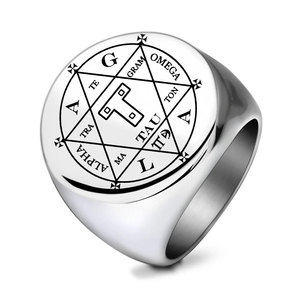 Bague avec logo Slavic, 22 mm, ronde, en acier inoxydable, gravée au laser, bijoux géométriques pour homme, cadeau - Product Image 5
