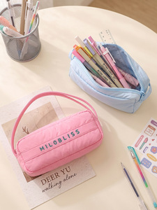 Pochette cosmétique bleu clair avec fermeture éclair, trousse de maquillage portable pour étudiants et voyages - Product Image 2