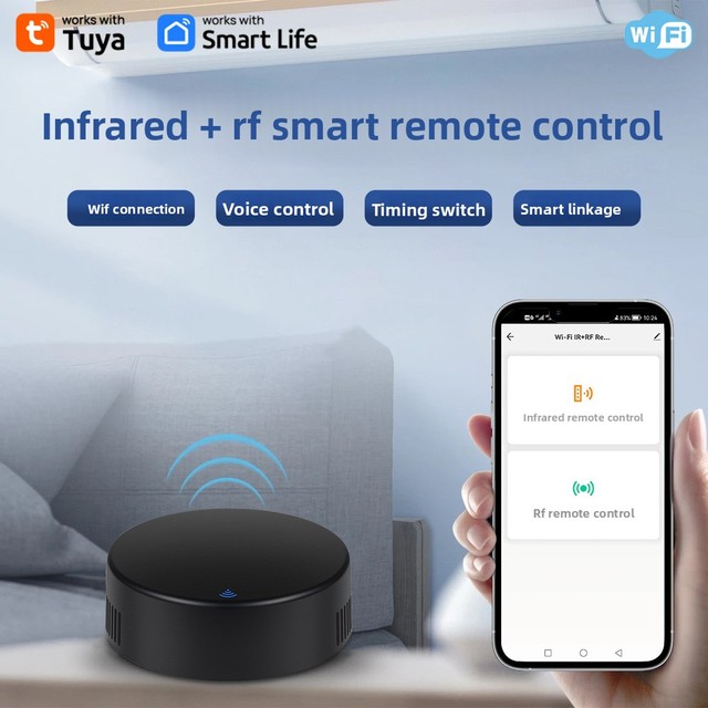Tuya WiFi IR RF Universal Remote Controller Smart Infrared + Radio Frequency Blaster Works Alexa Google Home ABS Material Smart