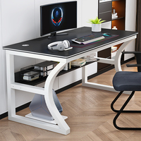 Bureau d'Étude à Domicile Moderne avec Plateau en Verre Trempé Bureau d'Ordinateur Bureau