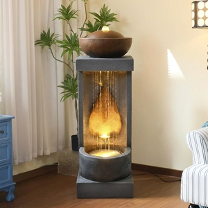 Fontaine d'extérieur autoportante en résine, résistante aux intempéries, style Art Déco moderne, avec cascade et ornements LED, vente en gros - Product Image 3