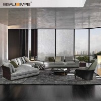 Canapé modulaire carré inclinable de luxe minimaliste italien en tissu et cuir véritable pour appartement et villa
