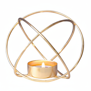 Portavelas Redondo de Hierro y Metal para Decoración de Boda, Soporte de Mesa Chapado en Oro, Forma Geométrica, Novedad - Product Image 1
