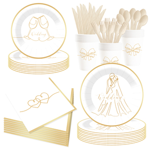 ชุดจานกระดาษลายทองเหลืองสีรุ้งสำหรับงานแต่งงาน DAMAI ชุดอุปกรณ์จัดเลี้ยงแบบใช้แล้วทิ้งสำหรับงานเลี้ยงฉลองสมรส บรรจุ 8 ชิ้น - Product Image 2