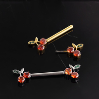 Vente en gros de barres de piercing pour mamelons en titane ASTM F136, sans filetage, en forme de cerise, bijoux de piercing corporel, anneau de mamelon en titane