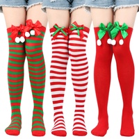 Chaussettes de Noël en gros style européen et américain avec nœud et pompon, chaussettes au-dessus du genou en polyester et élasthanne, unisexe, pour les fêtes