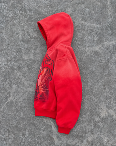 Sudadera con Capucha Oversize de Felpa Pesada Roja Personalizada con Estampado Gráfico Estilo Y2K Hip Hop Drip Font de Hongguan Manufacturer - Product Image 3