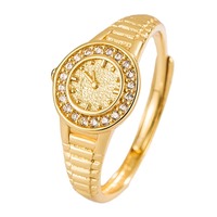 Bague montre vintage plaquée or style punk ajustable avec zircones cubiques pour femmes et hommes, cadeau personnalisé pour couple