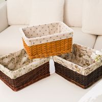 Panier de rangement rectangulaire en saule tressé écologique, organisateur de collations pour bureau, salon, cuisine, avec doublure amovible