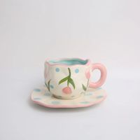 Ensemble de tasses à café et soucoupe en céramique rayée rose à pincement à la main rétro Girly Love personnalisé de l'après-midi