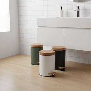 Seau cosmétique avec couvercle en bois et pédale pour l'élimination des déchets - Product Image 3