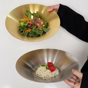 Plato Redondo Profundo de Acero Inoxidable, Plato Multiusos para Servir Pasta, Espaguetis, Ensaladas, Frutas, Verduras, Vajilla para el Hogar y la Cocina - Product Image 2