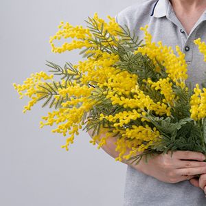 Collection de poésie Haiyan 2, fleur d'albizia artificielle jaune en plastique, bouquet de mariage, décoration d'intérieur - Product Image 1