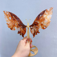 Produit phare : Papillon en cristal de pierre semi-précieuse Agate mousse et Améthyste Rêve, avec ailes d'ange et Golden Healer, pour la décoration
