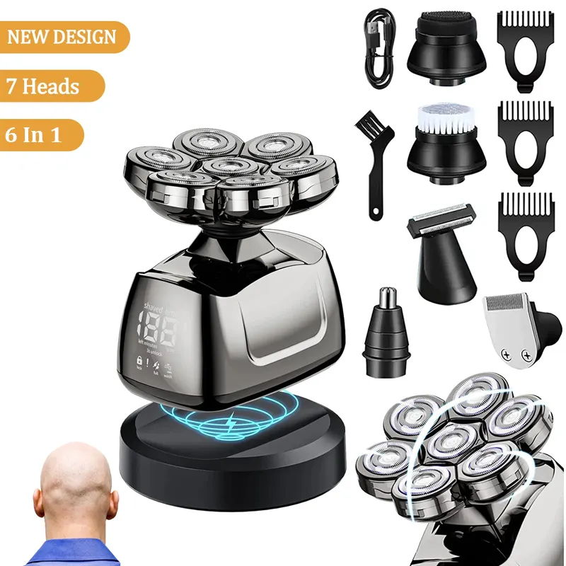 Hot Sale 6 in 1 Grooming Kit Electric Razor Bald Men Beard Trimmer Shaving Machine Rotary Waterproof Electric Hair Shaver