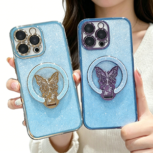 Custodia per telefono antiurto di lusso in TPU con glitter galvanizzato <span class=keywords><strong>e</strong></span> supporto magnetico a farfalla per <span class=keywords><strong>iPhone</strong></span> 15/14/13/12/<span class=keywords><strong>11</strong></span>/16 <span class=keywords><strong>Pro</strong></span> <span class=keywords><strong>Max</strong></span> da ragazza - Product Image 3