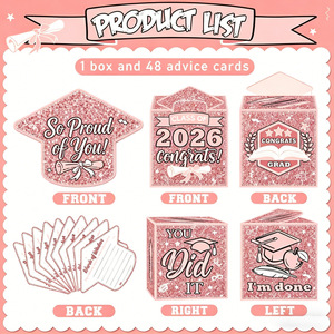 Venta al por mayor de fábrica: Caja para tarjetas de graduación 2026, rosa con purpurina, para fiesta de graduación, soporte para tarjetas, urna de votación, decoración de almacenamiento. - Product Image 4
