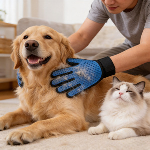 Gants de toilettage Mingcheng pour chats et chiens avec peigne en arc, outil de massage et de nettoyage antistatique pour l'élimination des poils - Product Image 1