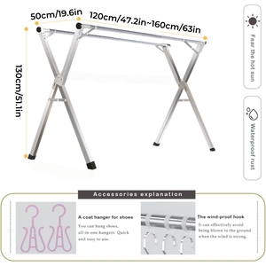 <span class=keywords><strong>Porte</strong></span>-vêtements rétractable en acier inoxydable en forme de X, sur pied, avec cintres détachables, installation facile - Product Image 5