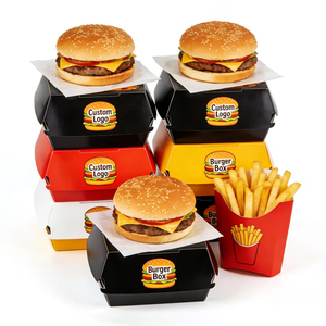 Scatola per Hamburger Personalizzata con Logo, Confezione Usa e Getta Antigrasso per Asporto, Scatola di Carta per Combo Alimentari, Hamburger e Patatine Fritte - Product Image 1