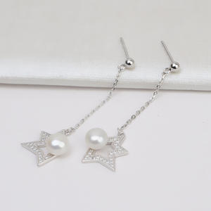 Pendientes de Plata S925 con Forma de Flor Simple, Cuentas Dobles, Accesorios de Perlas para Mujer, Pendientes de Moda - Product Image 2