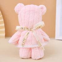 Serviette de bain épaisse et absorbante en velours corail motif petit ours, cadeau pour invité de mariage, pour célébration, cheveux ne tombent pas