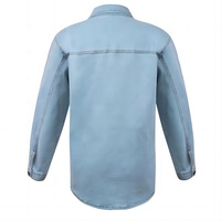 Jaket Jeans Kancing Tanduk Biru Muda Bahan Katun/Spandex Tenun Denim Lembut Berwarna, Anti Angin, Bernapas, Logo Custom, Model Terbaru, Promo Panas