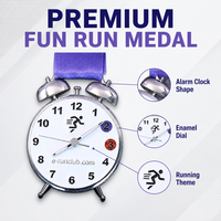 Médaille personnalisée réveil émaillée en alliage de zinc argenté 3D pour la course amusante, le marathon, la course à pied, avec cadran de finisseur, double cloche, récompense sportive et ruban