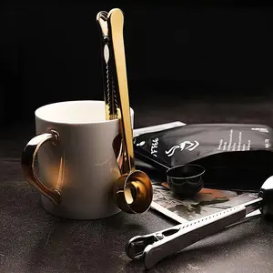 Dishwasher Safe Long Handle Sliver Stainless Steel Coffee Bean Spoon With Clip