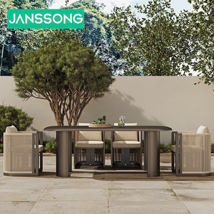 विला पैटियो डाइनिंग टेबल और कुर्सियां एल्यूमीनियम रेस्तरां आउटडोर डाइनिंग सेट रिसॉर्ट आउटडोर फर्नीचर होटल गार्डन डाइनिंग टेबल - Product Image 2