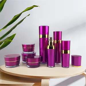 Garrafa redonda com cone roxo, conjunto de embalagens cosméticas garrafa de látex acrílico pode imprimir logotipo