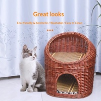 Nichoir pour animaux de compagnie en saule tressé à la main, quatre couleurs, avec coussin amovible et lavable, respirant toutes saisons, pour chats et chiens, en vente
