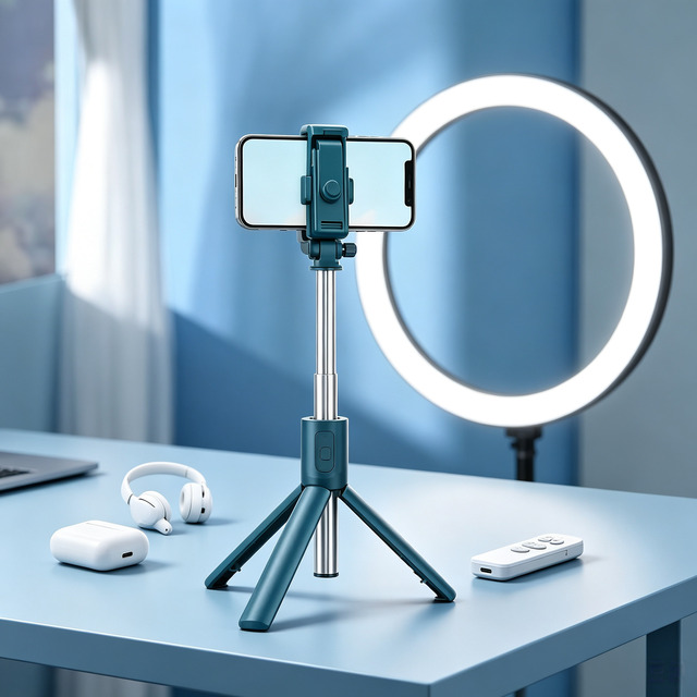 Portable Mini Selfie Stick R1S with 360 Degree Rotation Fill Light Portable Handheld Selfie Stick Tripod With Phone Stand R1S