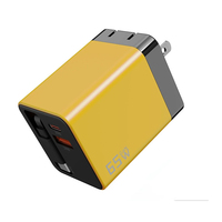 Cargador de Teléfono Retráctil 3 en 1 de 65 W con Enchufe de Pared y Dos Puertos USB, Cargador de Pared Retráctil con Cable Tipo C