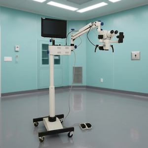 Microscopio dental de 5 pasos con ángulo de ocular ajustable, microscopio quirúrgico inclinable con monitor y brazo ajustable, color blanco. - Product Image 1