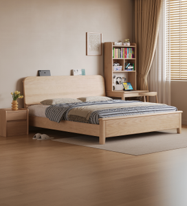 Minimalist Birch Wood Queen Size Bed <b>Frame</b> with Storage Drawer and Plywood Panel Design - Product Image 6