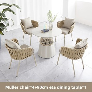 Set da Giardino Minimalista Europeo in Alluminio Pressofuso con Tavoli, Sedie e Poltrone da Esterno, Design Premium con <span class=keywords><strong>Intreccio</strong></span> in Corda e <span class=keywords><strong>Vimini</strong></span> - Product Image 2