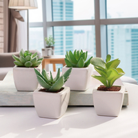Ensemble de 4 mini-succulentes artificielles vertes en céramique blanche carrée avec pot en PVC, durables pour la décoration de la maison ou du bureau