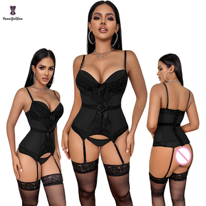 Soutien-gorge bustier en maille transparente pour femme, avec bretelles halter, fermeture dorsale réglable, style string, <span class=keywords><strong>grande</strong></span> <span class=keywords><strong>taille</strong></span>, corset à volants en spandex - Product Image 3